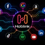 Hotilink logo surrounded by social website logos